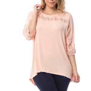 Araza Ladies Top Solid-Pink Scoop-Neck Dolman-Sleeve Plus Size 1X